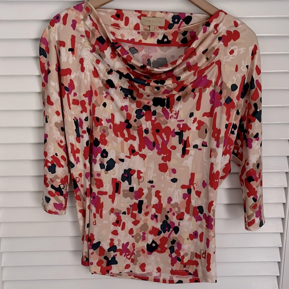 PORTS MULTICOLOR SILK COTTON COWL NECK DOLMAN TOP